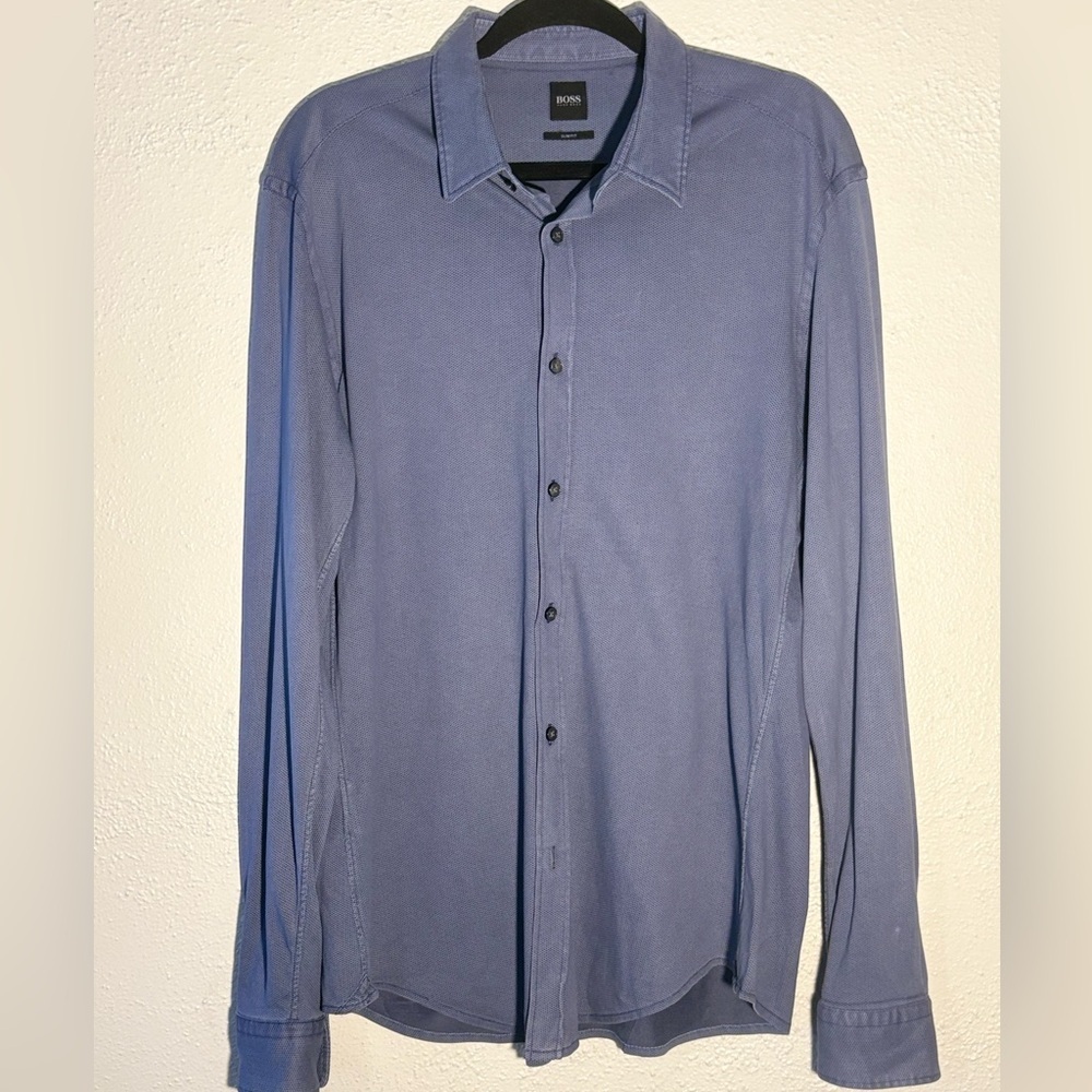 Boss Hugo Boss Slim Fit Geometric Print Long Sleeve Cotton Shirt Mens Large